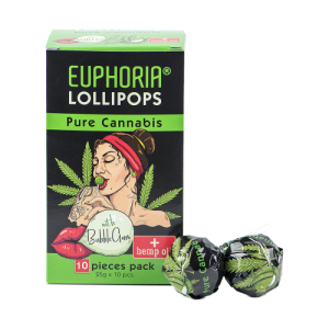 Sucettes au CBD avec chewing-gum goût cannabis - Euphoria