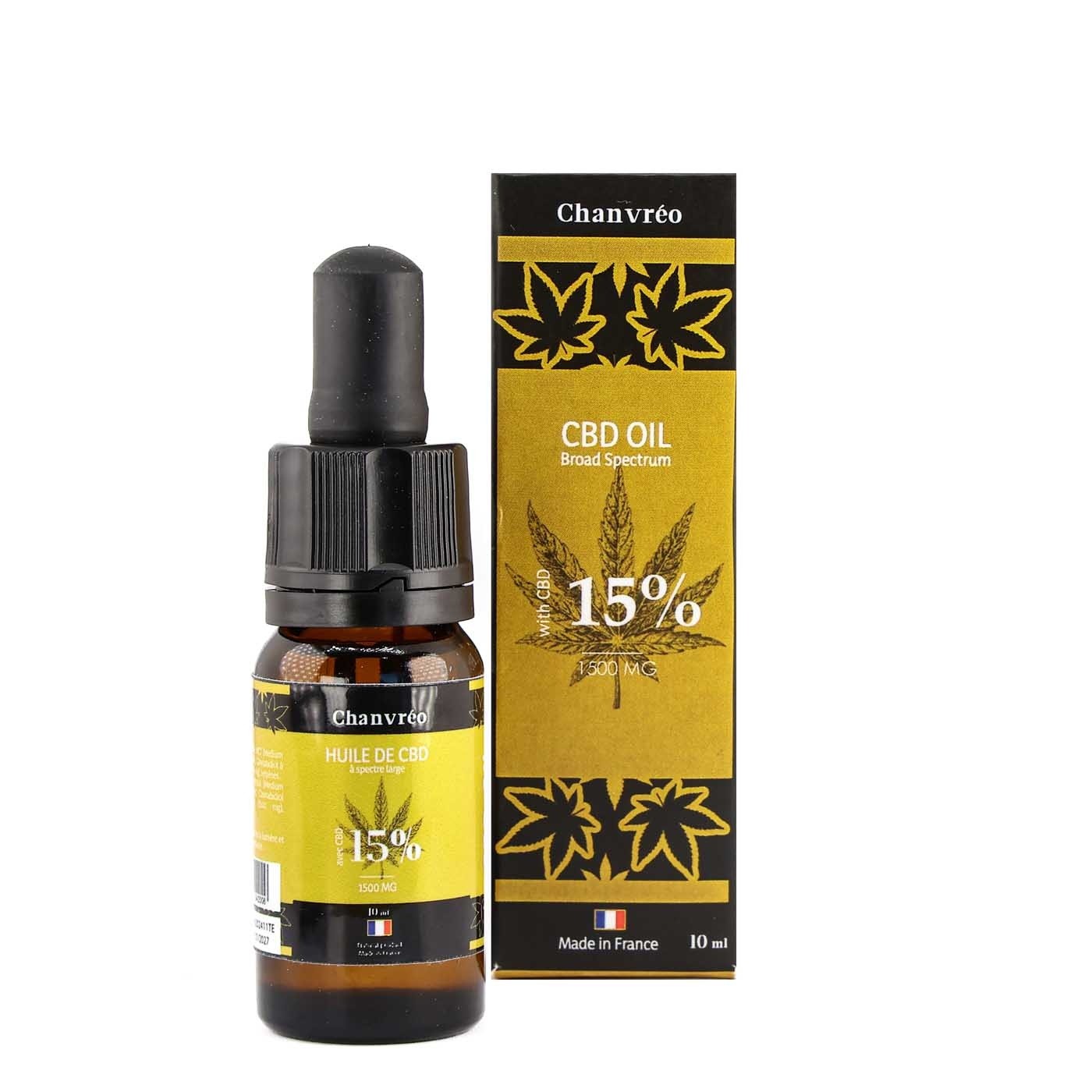 CBD Oil Chanvréo Broad Spectrum (15%) 10ml bottle balanced CBD oil