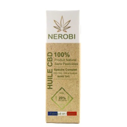 Huile CBD Nerobi Full Spectrum (20%) packaging boîte et flacon produit premium