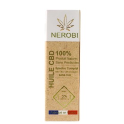 Huile CBD Nerobi Full Spectrum (5%) packaging boîte et flacon produit premium